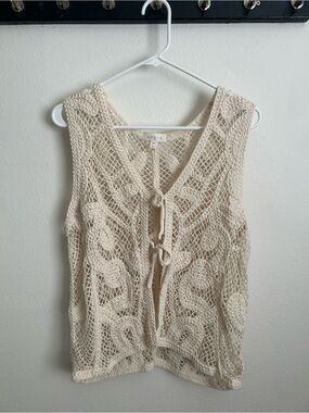 Adiva Cream Crochet Tie-Front Vest